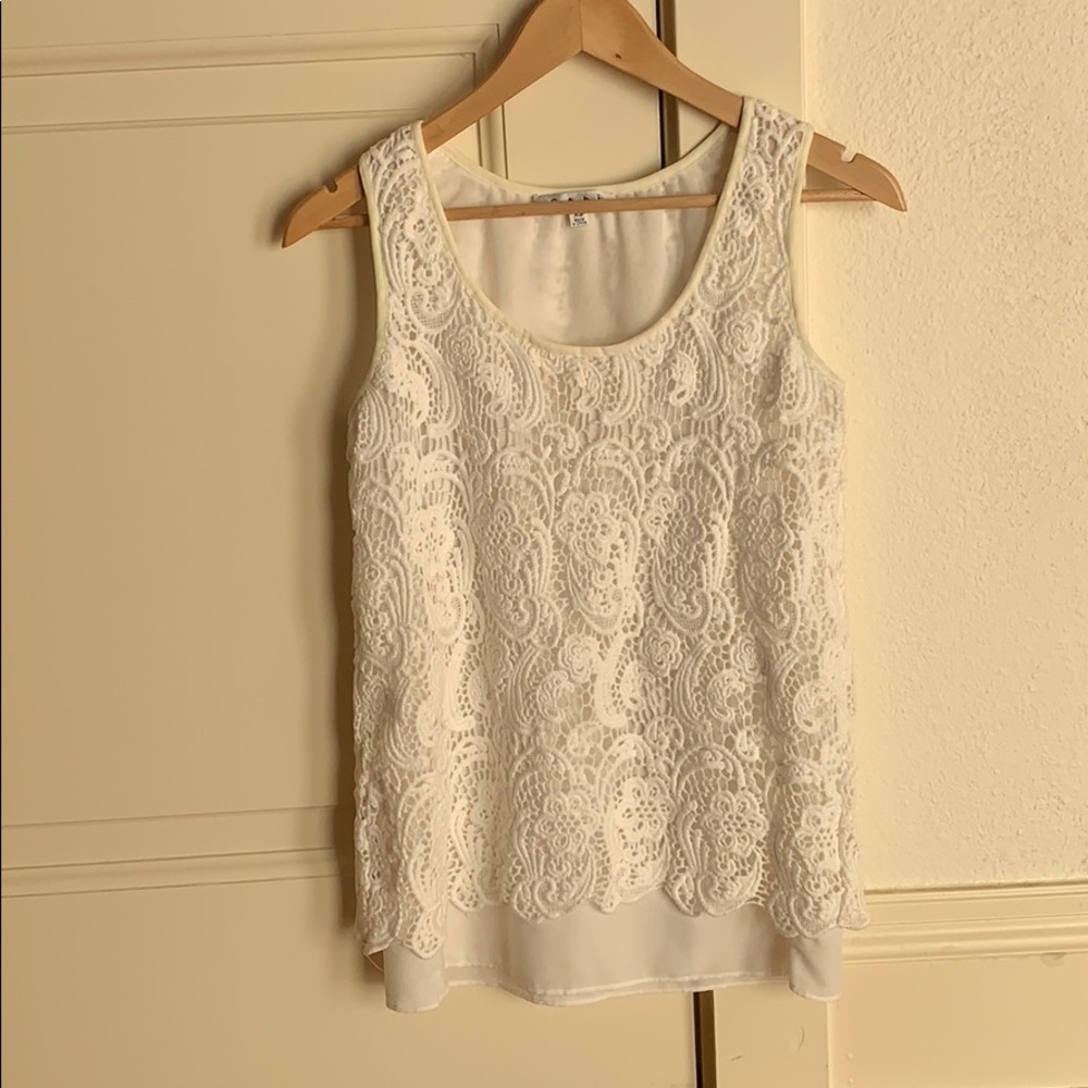 CAbi white crochet summer top
